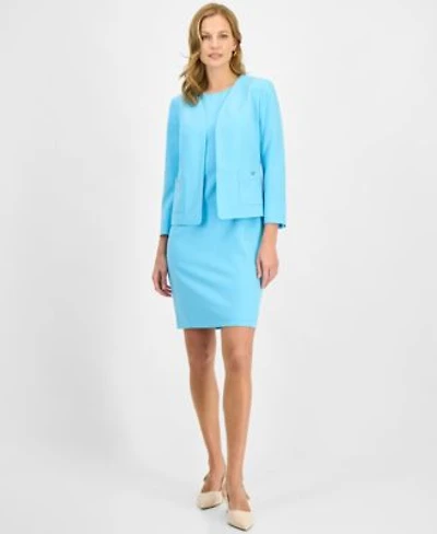 Kasper Womens Sleeveless Sheath Dress Patch Pocket Open Front Jacket