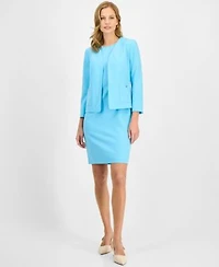 Kasper Womens Sleeveless Sheath Dress Patch Pocket Open Front Jacket