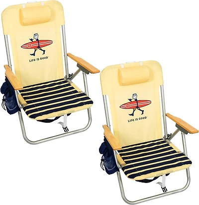 Rio Beach 2 x 2 x 3 ft Yellow Life Is Good 4-Position Backpack Beach Chair 2 Pack