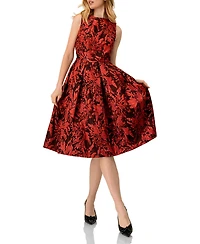 Ivonne Women's Sleeveless Red and Black Jacquard Midi Dress