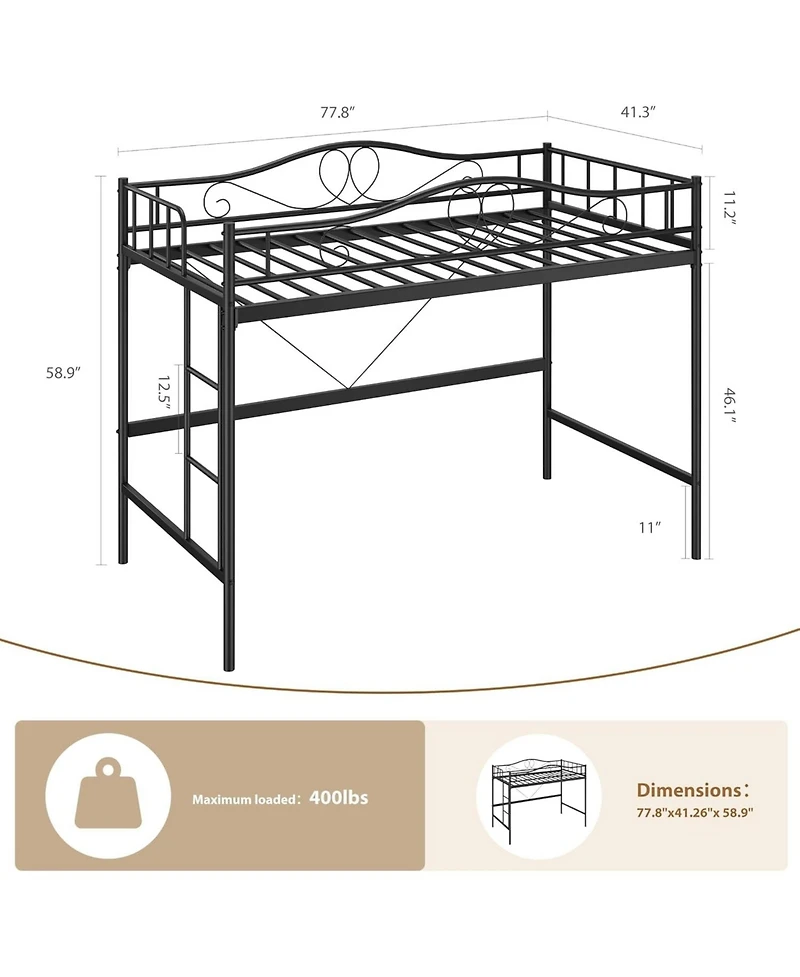 gaomon Twin Loft Bed with Adjustable Ladder & Safety Rail, Heavy-Duty Metal Frame, 400 lb Capacity, Space-Saving, Noise-Free, Black