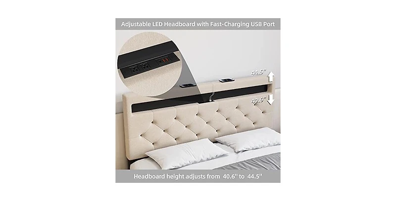 gaomon Bed Frame with Charging Station and Led Lighting