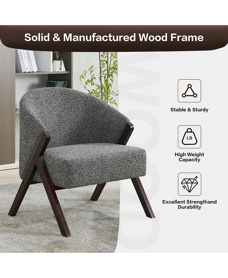 gaomon Mid-Century Modern Linen Upholstered Accent Chair, Solid Wood Frame Reading Armchair, Comfortable Side Chair for Home