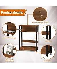 gaomon Walnut Narrow Side Table Nightstand, Storage Shelf & Magazine Rack Slim Organizer for Small Bathroom Bedroom