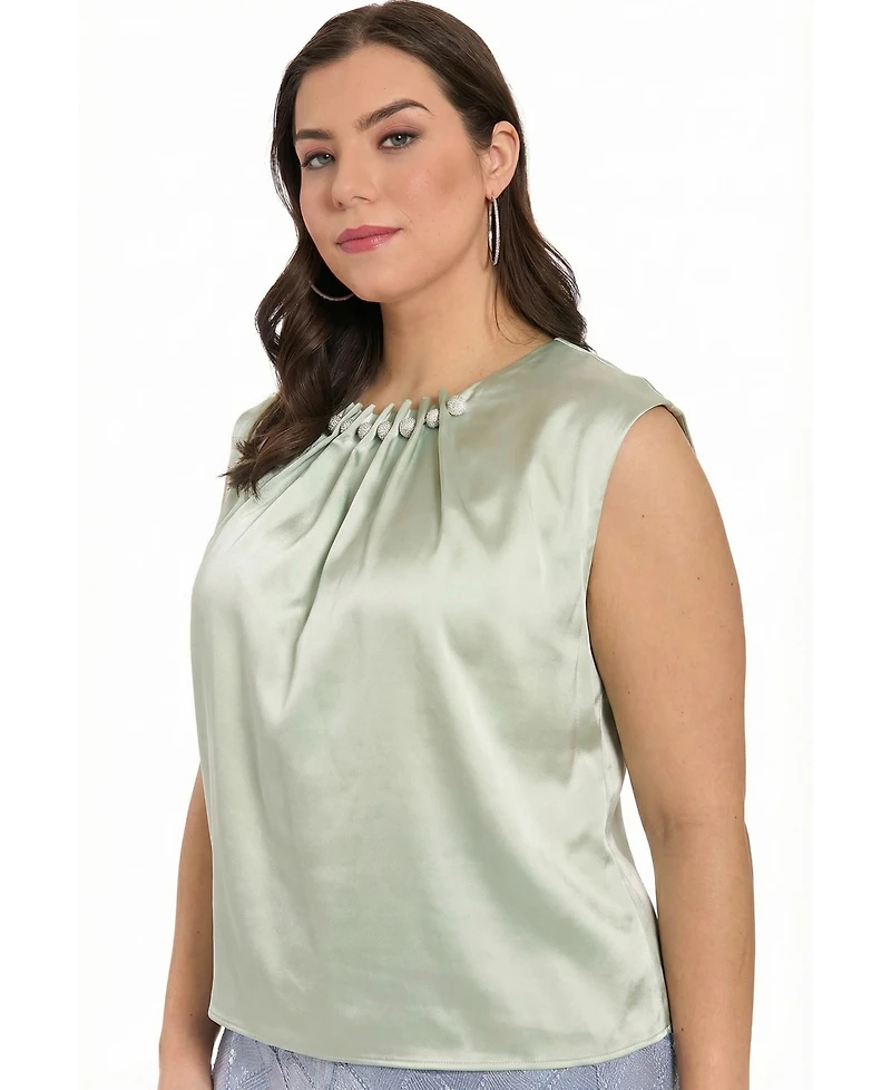 Muse Plus Tucked Beaded Crew Neck Top