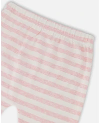 Draft - Deux par Baby Girls Cotton Jersey Top and Pants Set White Pink Stripes