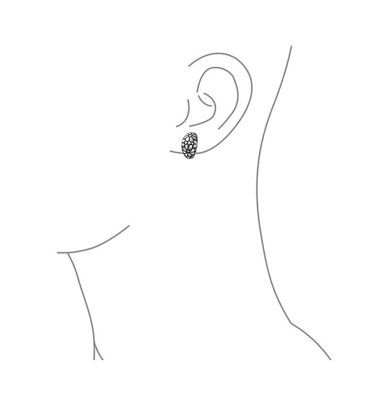 Bling Jewelry Flower Wide Shrimp Half Hoop Clip On Earrings For Non Pierced Ears Oxidized Gold Plated Brass