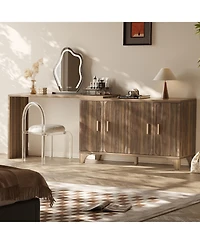 Sugift 55" Mid Century Modern Fluted Buffet Cabinet with Storage 4 Door Wood Sideboard Credenza for Kitchen Living Room