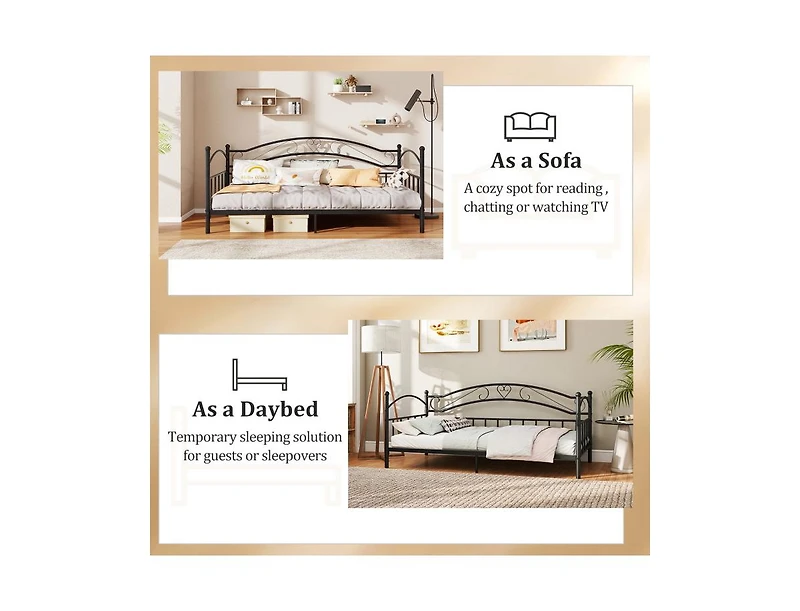 Draft - Slickblue Modern Twin Metal Daybed Frame with Headboard Support