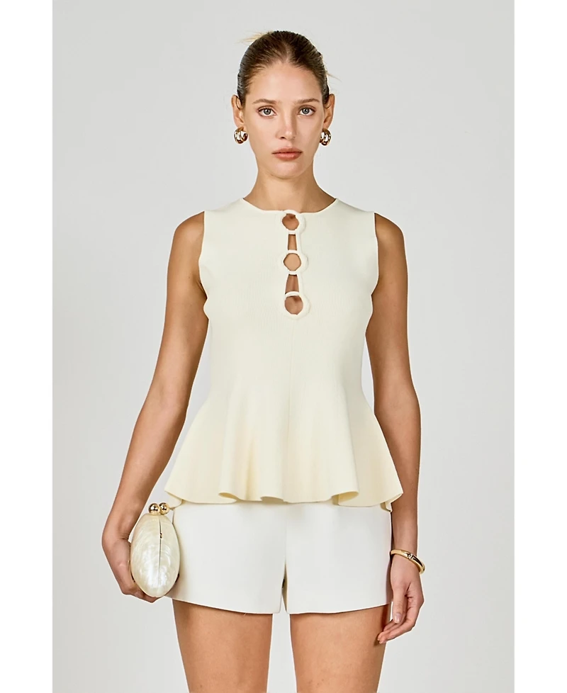 endless rose Women's Ring Detailed Flare Knit Top