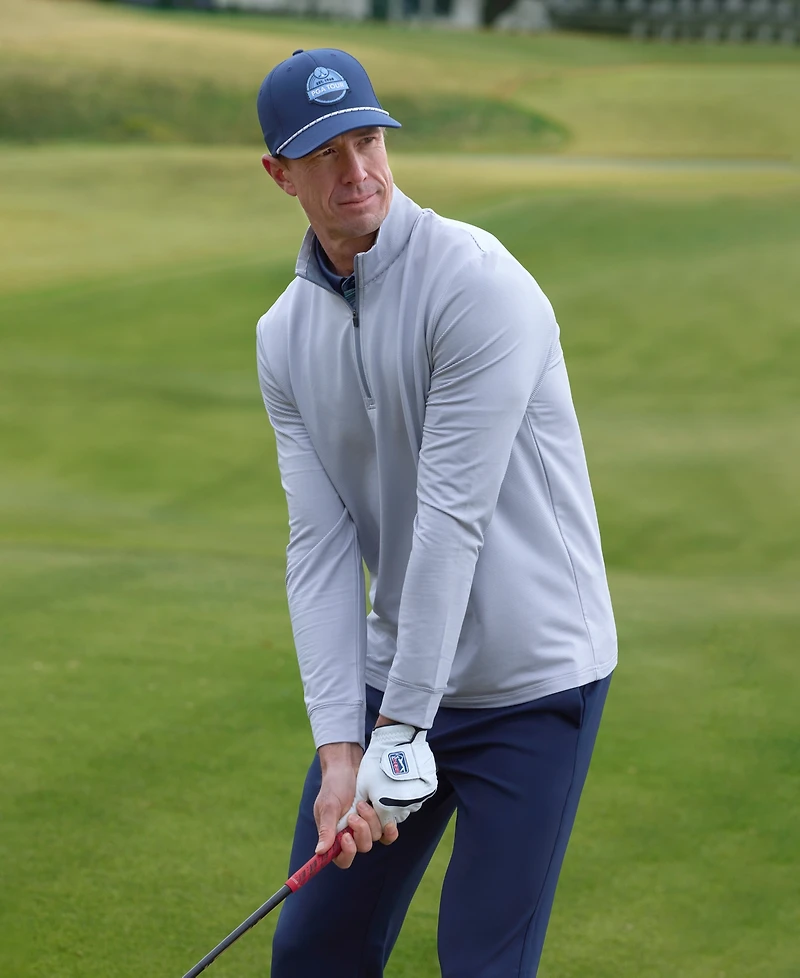 Pga Tour Men's Feeder Stripe Mock-Neck Golf Shirt