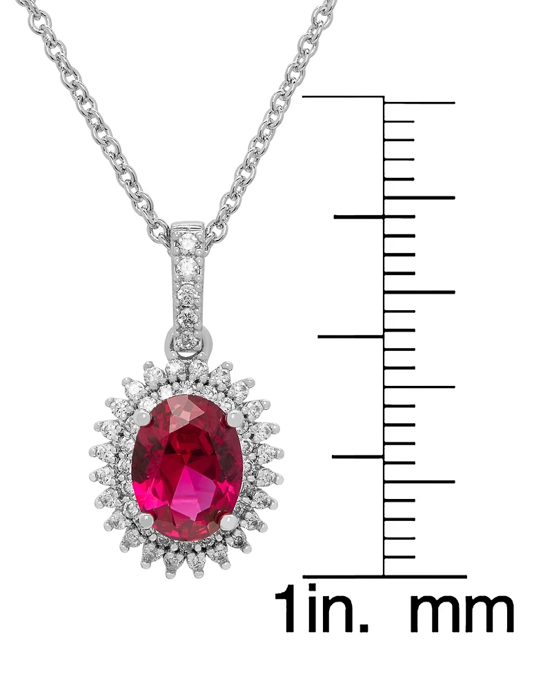 Macy's 2-Piece Lab-Grown Ruby (2.70 ct. t.w.) & White Sapphire (0.61 ct. t.w.) Halo Oval Necklace and Earrings Set in Sterling Silver