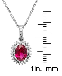 Macy's 2-Piece Lab-Grown Ruby (2.70 ct. t.w.) & White Sapphire (0.61 ct. t.w.) Halo Oval Necklace and Earrings Set in Sterling Silver