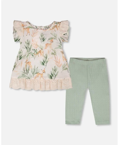 Deux par Baby Girls Muslin Tunic and Pointelle Leggings Set