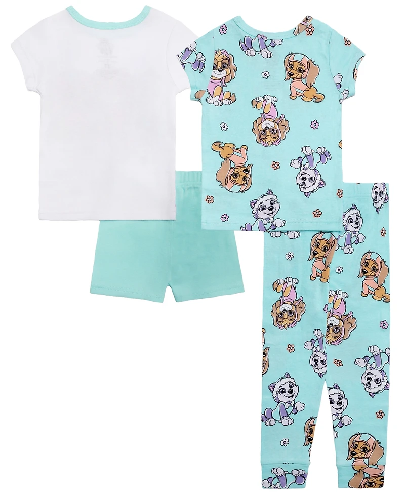 Paw Patrol Girls' Toddler 2T-4T Graphic Tops, Shorts and Pants, 4-Piece Pajama Set