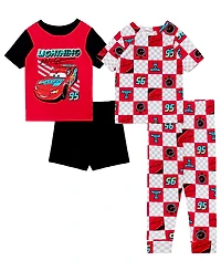Cars Boys' Toddler 2T-4T McQueen Graphic Tops, Shorts, and Pants, 4-Piece Pajama Set