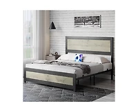 gaomon Queen Size Bed Frame, Industrial Wooden Platform Bed Frame with Rivet Headboard