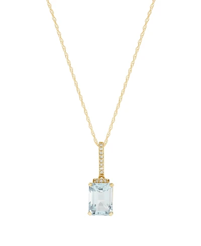 Macy's Aquamarine (1-3/8 ct. t.w.) & Diamond Accent Pendant Necklace in 14k Yellow Gold