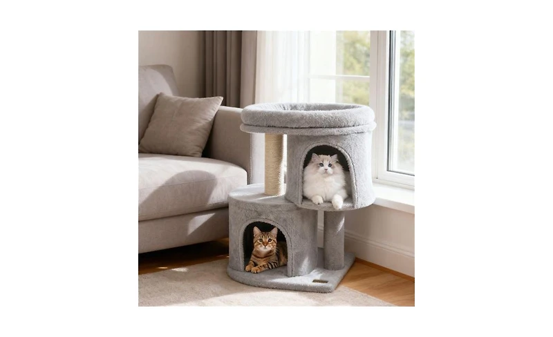 Aostirmotor Space-Saving Cat Tree, 26-Inch Compact Cat Tower with Anti-Tip Design, 2 Condos & Sisal Scratching Posts for Small Spaces