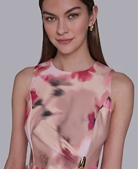 Halston Women's Sleeveless Crew Neck Asymmetrical Dress