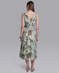 Halston Women's V-Neck Self Sash Dress