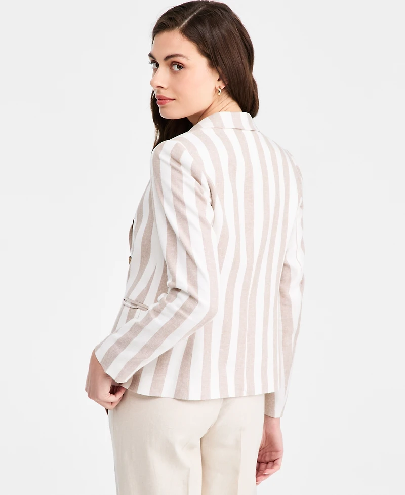 Jones New York Women's Faux Double Breasted Stripe Linen Jacket
