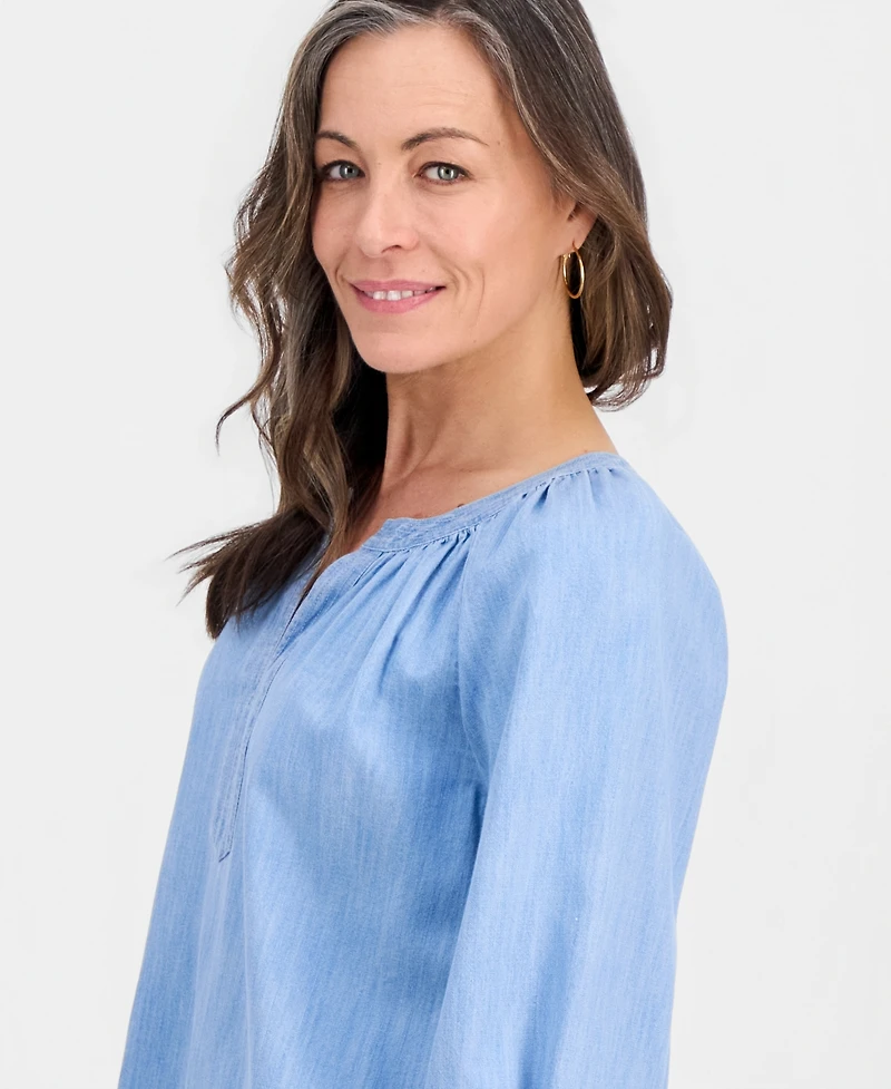Style & Co Petite Denim Trapunto-Stitch Blouse, Macy's Exclusive