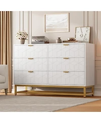 gaomon 47.2" Wide Modern 6 Drawer Dresser Chest, Gold Metal Legs & Handles, Wood Storage Organizer for Bedroom