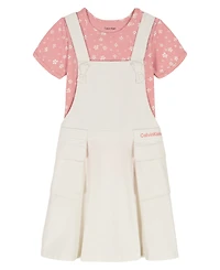 Calvin Klein Girls' 4-6x Short-Sleeve Top and Overall, 2-Piece Set