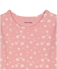 Calvin Klein Girls' Toddler 2T-4T Short-Sleeve Top and Overall, 2-Piece Set
