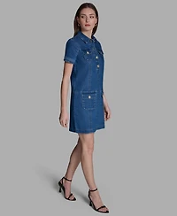 Bcbg Women's Collared Neck Denim Shirt Dress