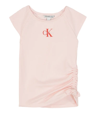 Calvin Klein Girls' 7-16 Ck Side Ruched Round Neck T-Shirt
