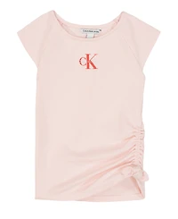 Calvin Klein Girls' 7-16 Ck Side Ruched Round Neck T-Shirt
