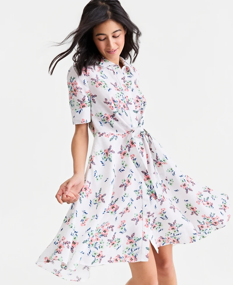 Charter Club Women's Shannons Garden Printed 100% Linen Dress, Macy's Exclusive