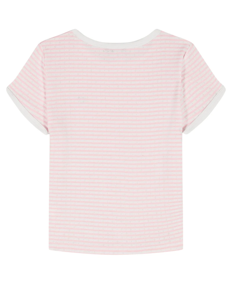 Tommy Hilfiger Girls' 7-16 Stripe Pointelle Rib Short-Sleeve Top