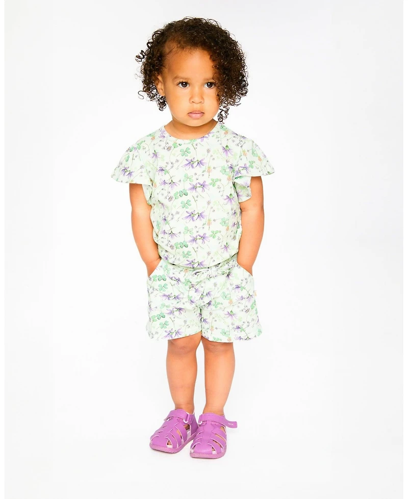 Deux par Girl Jersey T-Shirt Green Printed Flowers