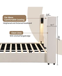 Boyel Living King Size Upholstered Bed Frame with High Wingback Headboard and Usb Port