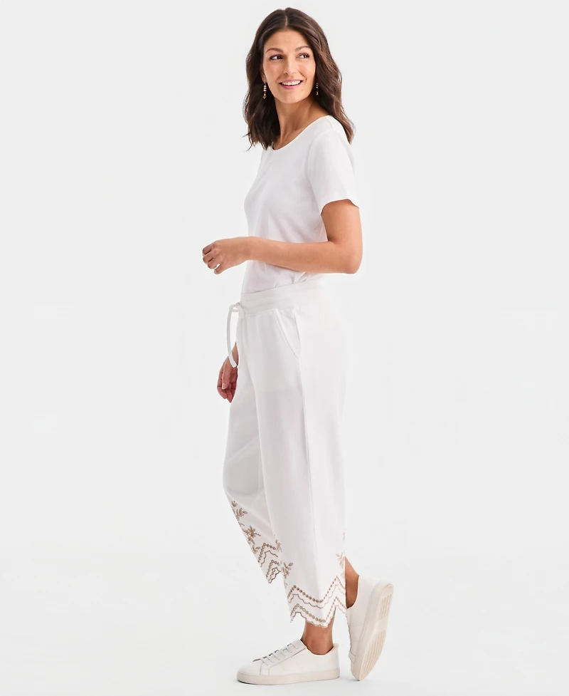 Style & Co Petite Trim Eyelet Wide-Leg Knit Pants, Macy's Exclusive