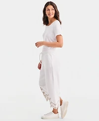 Style & Co Petite Trim Eyelet Wide-Leg Knit Pants, Macy's Exclusive