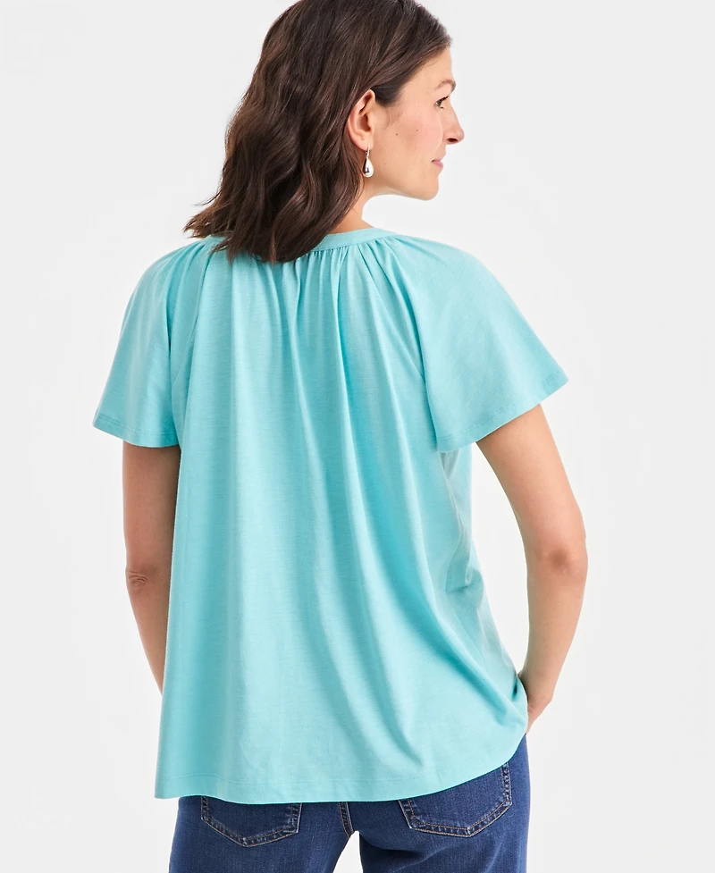 Style & Co Women's Flutter-Sleeve Gathered-Neck Top, Exclusively at Macy's