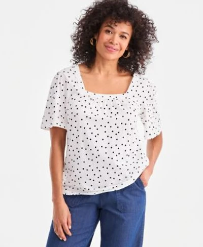 Style Co Womens Printed Square Neck Flutter Sleeve Top Macys Exclusive