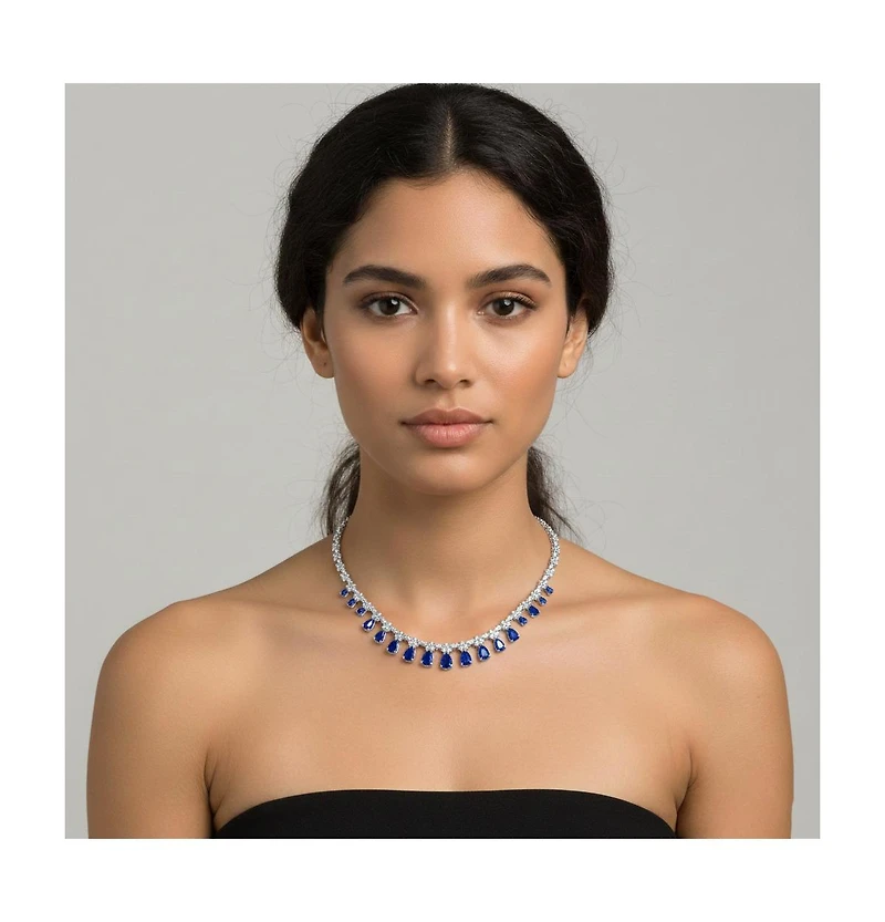 Cubic Zirconia Sterling Silver White Gold Plated Evening Necklace