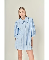 English Factory Women's Pintuck and Ruffle Detail Shirt Dress