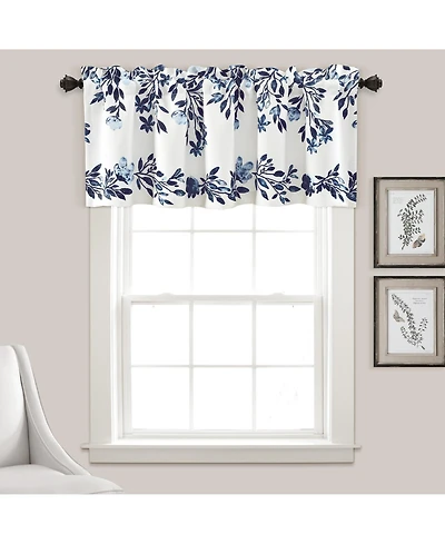 Lush Decor Tanisha Window Valance Curtain Single 52"W x 18"L Navy & White - Light Filtering Curtain - Floral Valences for Windows