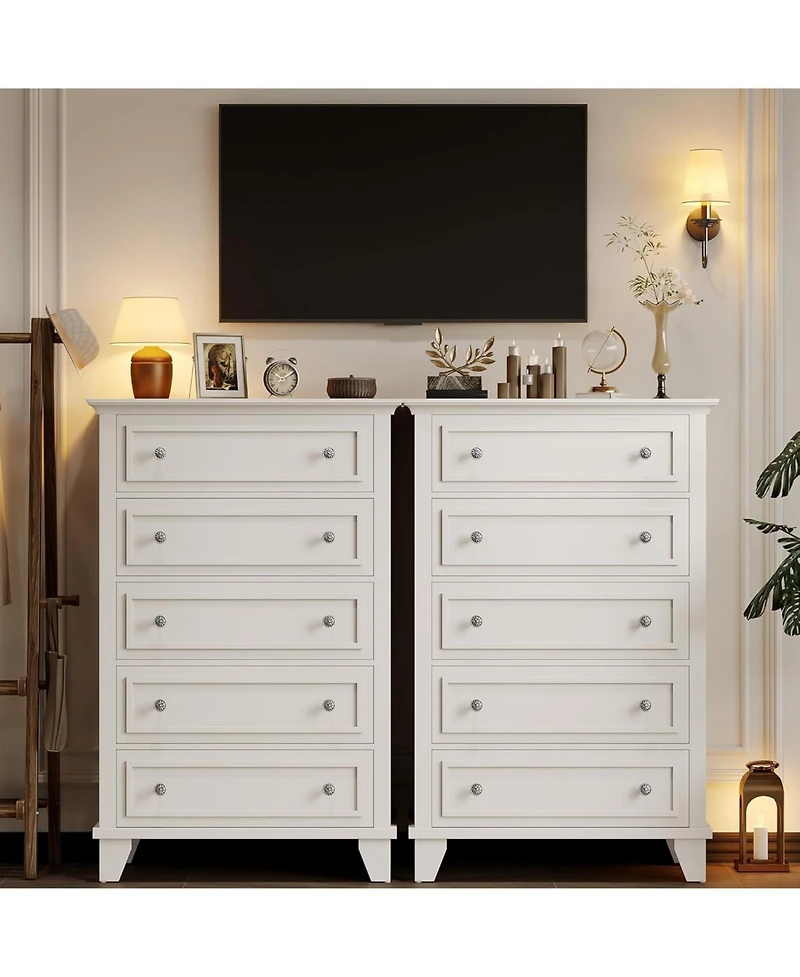 Gaomon White 5-Drawer Wooden Dresser, Storage Chest with Exquisite Metal Handles