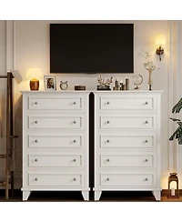 Gaomon White 5-Drawer Wooden Dresser, Storage Chest with Exquisite Metal Handles