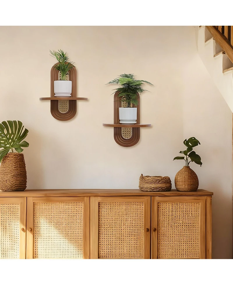 Yigii Bohemian Rattan Floating Shelves
