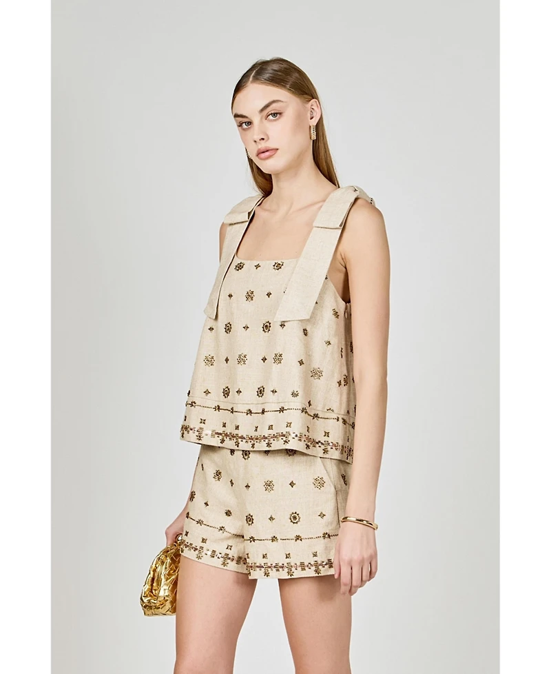 endless rose Women's Bow Sleeveless Beaded Top