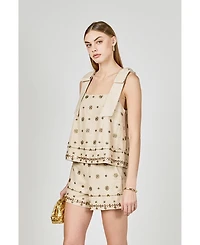 endless rose Women's Bow Sleeveless Beaded Top