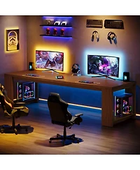 Tribesigns 2 Person Desk, 86.6 Inches Extra Long Double Computer Writing Table, All Wood Large Desks Workstation for Home Office, Natural Oak